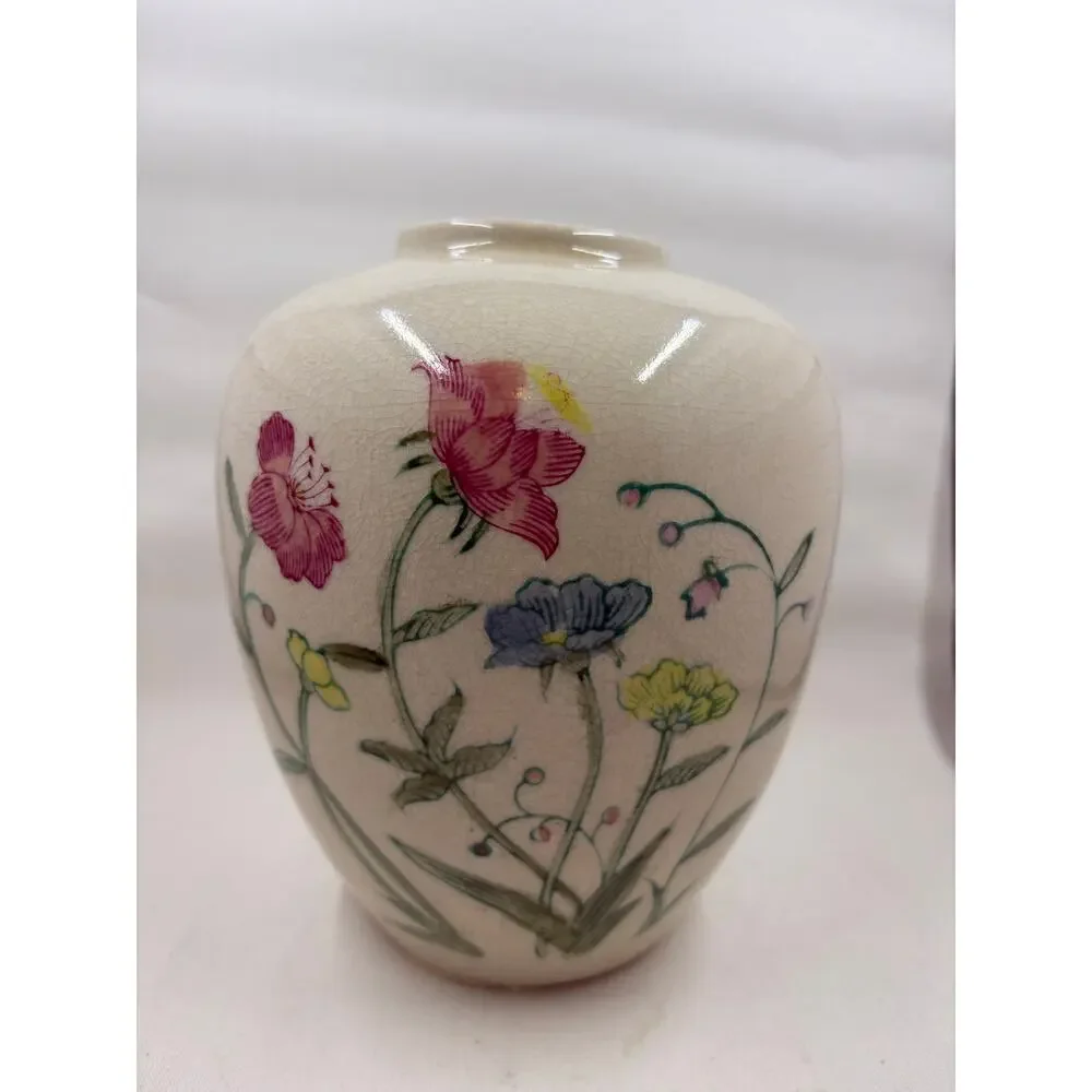 Vtg Andrea by Sadek Crackle Glaze Ginger Jar w/o Lid – Hand Painted Porcelain